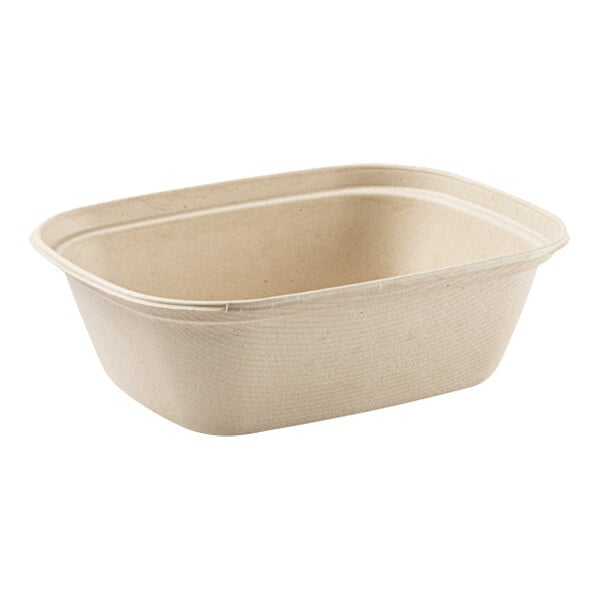 A white rectangular Stalk Market compostable fiber container with a lid.