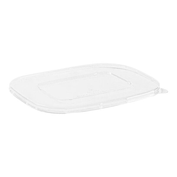 A clear Stalk Market rectangular plastic lid on a clear rectangular container.