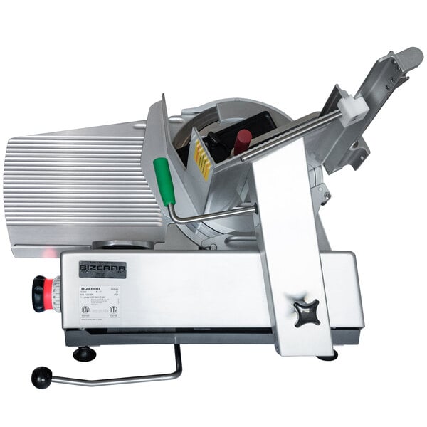 A Bizerba heavy-duty automatic meat slicer with a metal blade.
