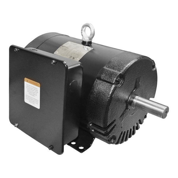 A black Canarm 1 1/2 hp electric motor with metal poles.