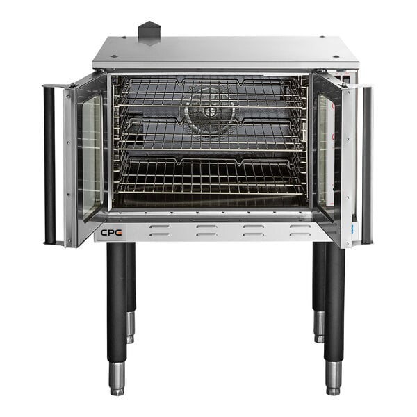 A single deck, full size electric convection oven with glass doors and multiple wire racks, designed for commercial kitchen use.