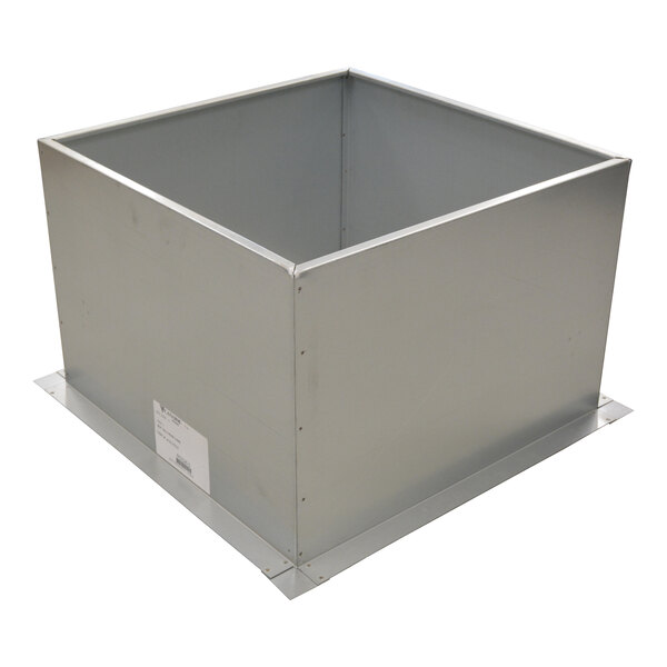 A square, open-topped metal box with a flat base and flanged edges, made of galvanized steel.