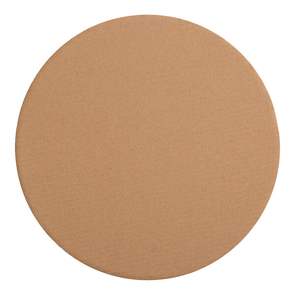 A close up of a Wilton silver corrugated cake circle with a tan color and round shape.