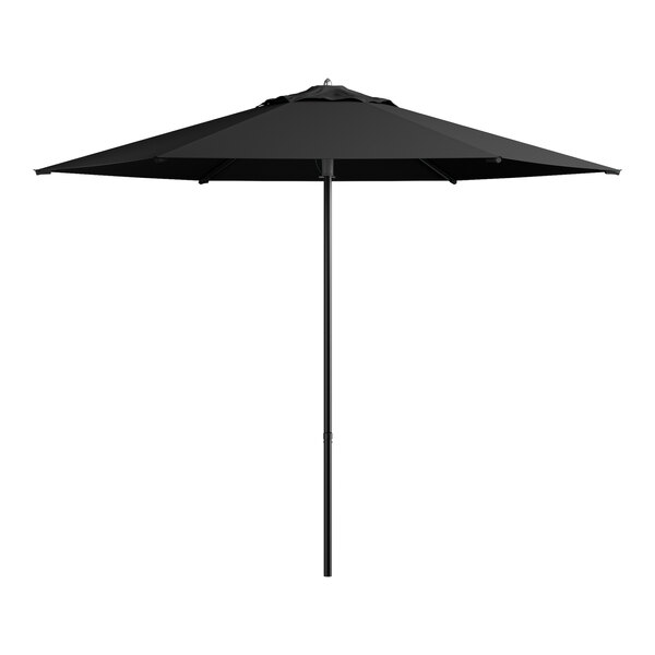 A Lancaster Table & Seating black umbrella with a pole.
