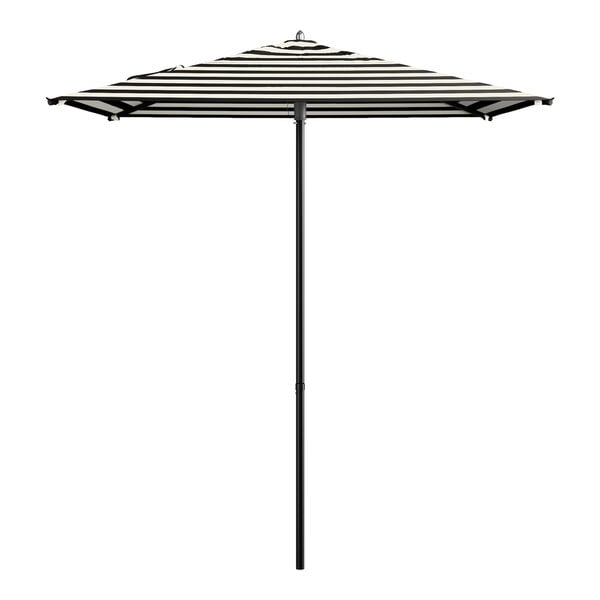 A close up of a Lancaster Table & Seating black and white striped umbrella.