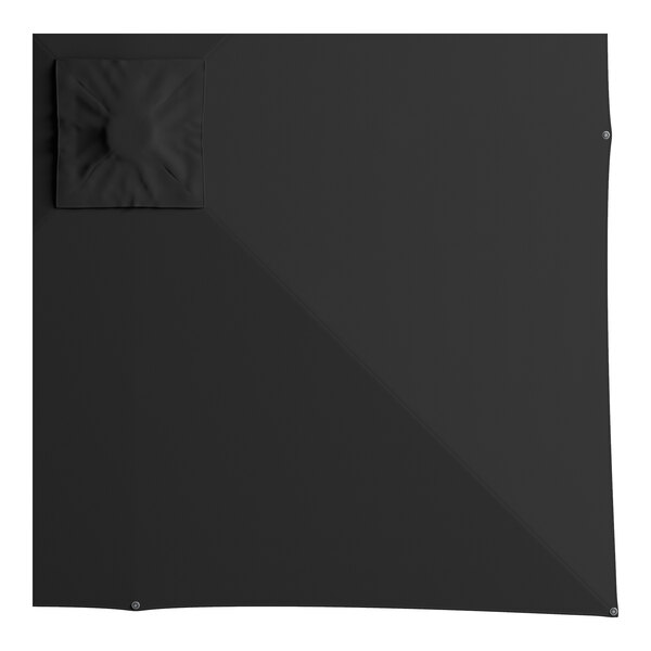 A black square Lancaster Table & Seating cantilever umbrella with a crank lift.