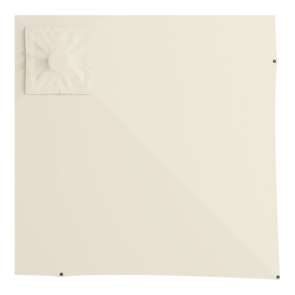 A white square surface with a white square cantilever umbrella on top.