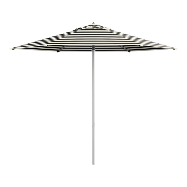 A Lancaster Table & Seating black and white striped umbrella.