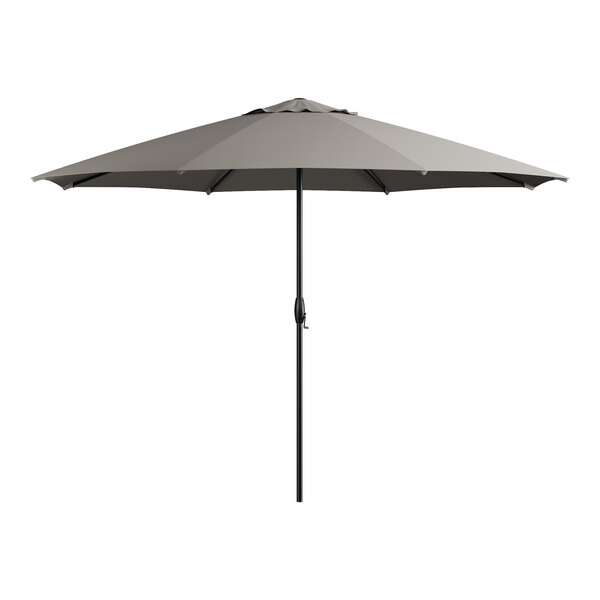 A Lancaster Table & Seating pewter gray umbrella with a black pole.