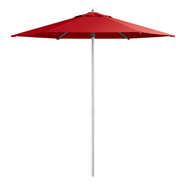 A red Lancaster Table & Seating umbrella with a white background.