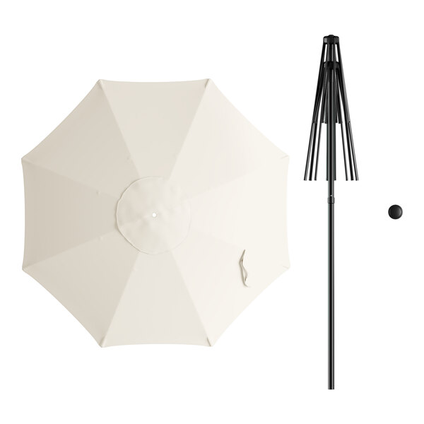 A white umbrella with a black pole and lift.