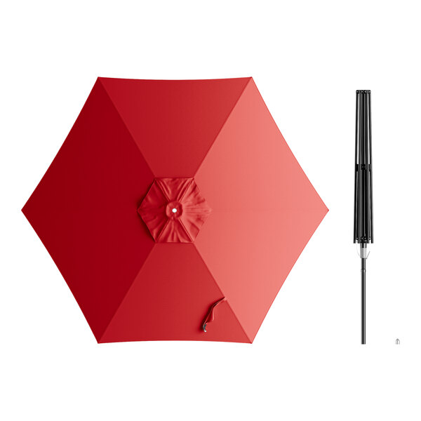 A red umbrella with a black handle.