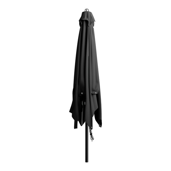 A black square Lancaster Table & Seating umbrella on a pole with a white background.