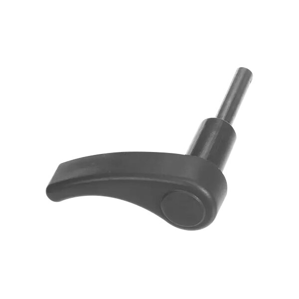 A black plastic handle with a metal knob on a long metal rod.