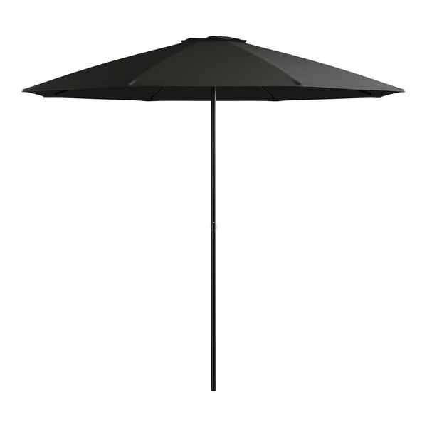 A Lancaster Table & Seating black steel umbrella with push lift.