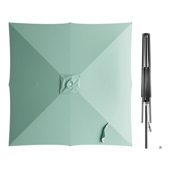 A top view of a black aluminum Lancaster Table & Seating square umbrella.