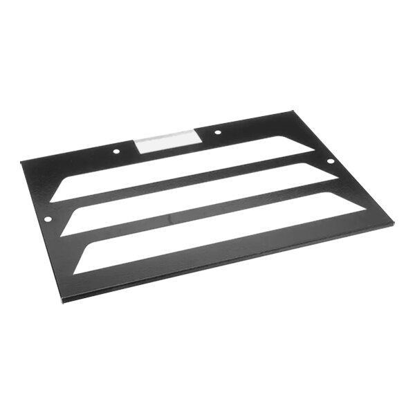 A black metal Beverage-Air front grille with three slots and white stripes.