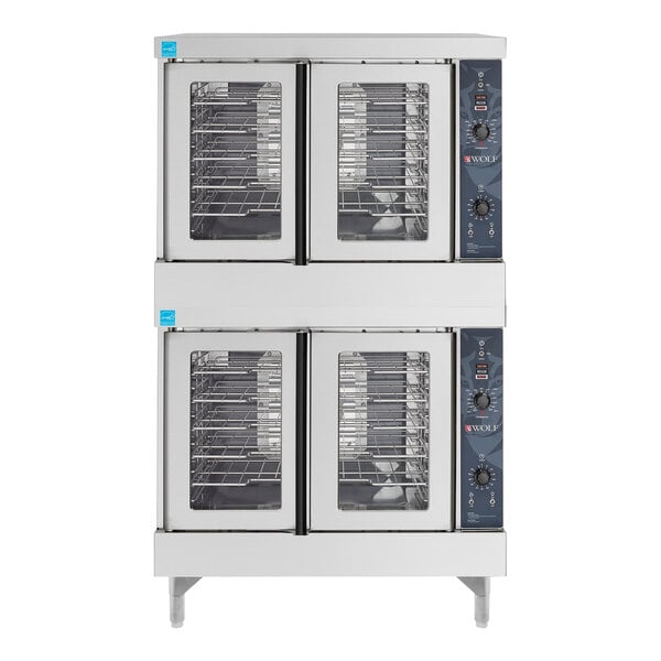 A Wolf double deck convection oven with doors.