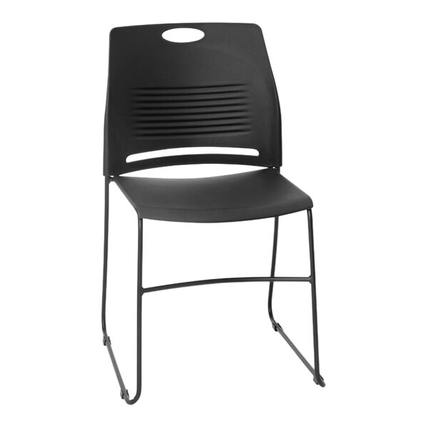 A black Flash Furniture mid-back chair with a metal frame.