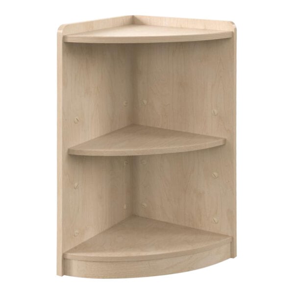 A Flash Furniture wooden corner storage unit with 2 shelves.