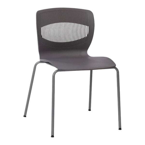 A Flash Furniture gray plastic chair with a silver metal frame and backrest.