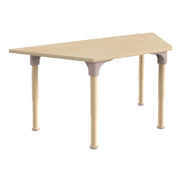 A Flash Furniture adjustable height trapezoid wooden preschool activity table with legs.