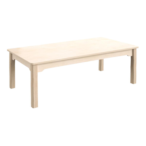 A white rectangular table with wooden legs.