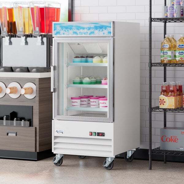 Avantco GDC-9F-HC 27" White Customizable Swing Glass Door Merchandiser Freezer with LED Lighting