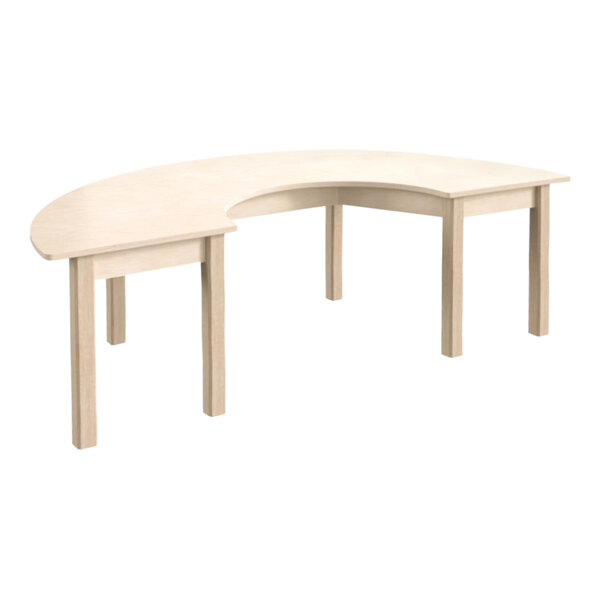 A white desk with a half-moon shaped top.