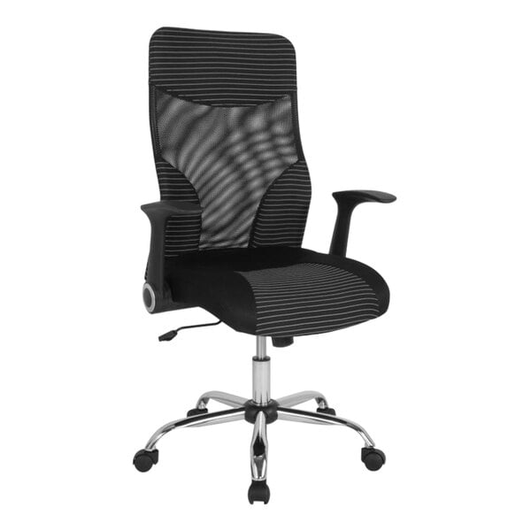 A Flash Furniture Milford black office chair with a black mesh back and chrome base.