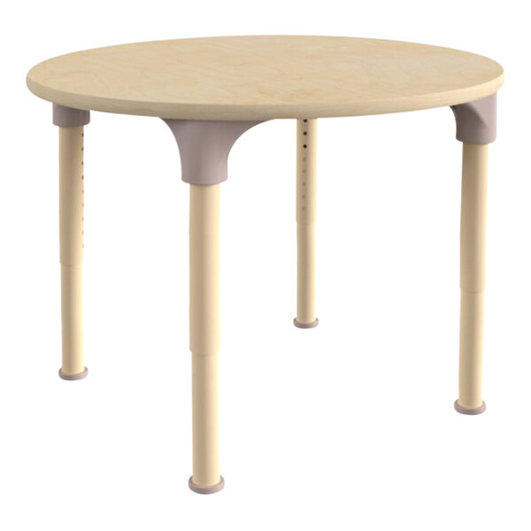 A Flash Furniture round wooden preschool activity table with adjustable legs.