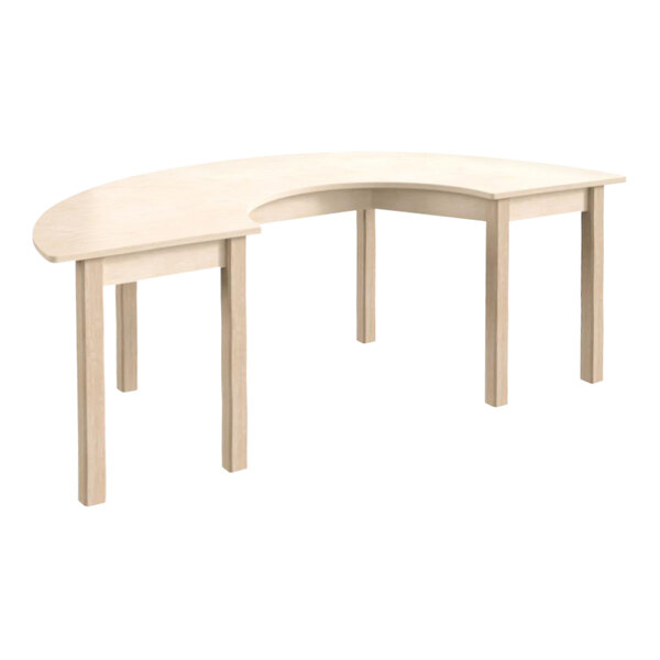 A white Flash Furniture half-circle preschool activity table with two legs.