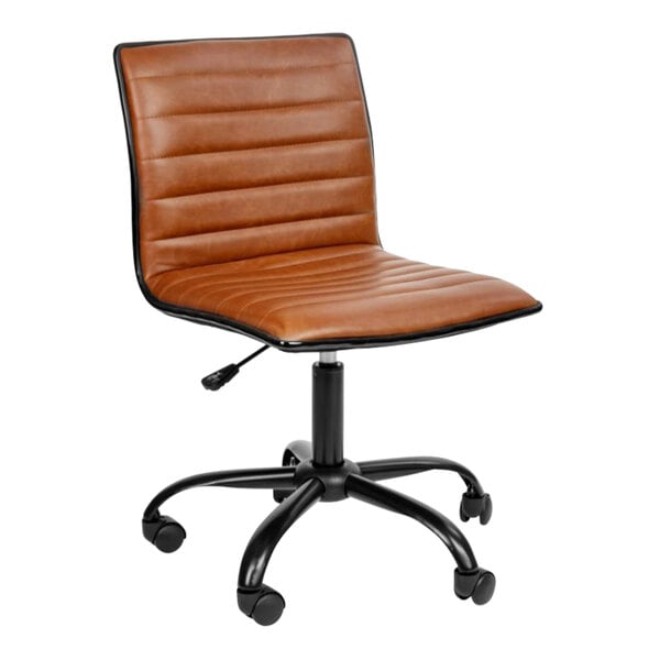 A brown Flash Furniture Alan low-back office chair with black wheels.