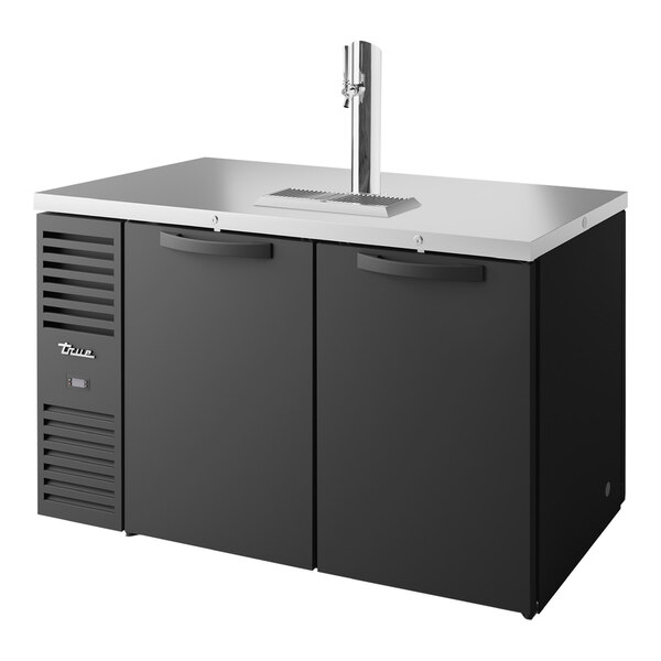 A black True pass-through beer dispenser with a single silver beer tap.