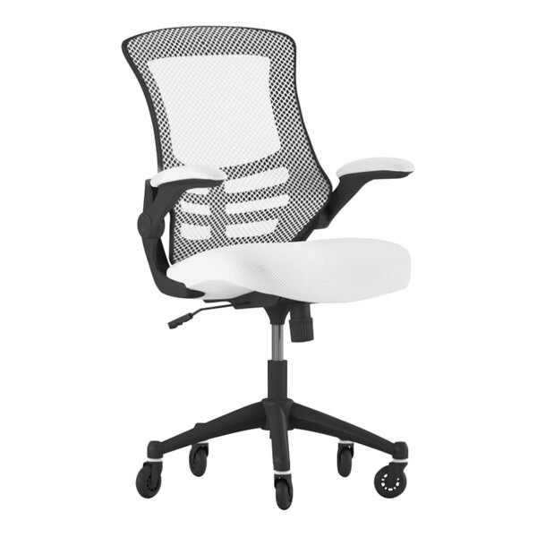 A white and black Flash Furniture Kelista office chair with mesh back.