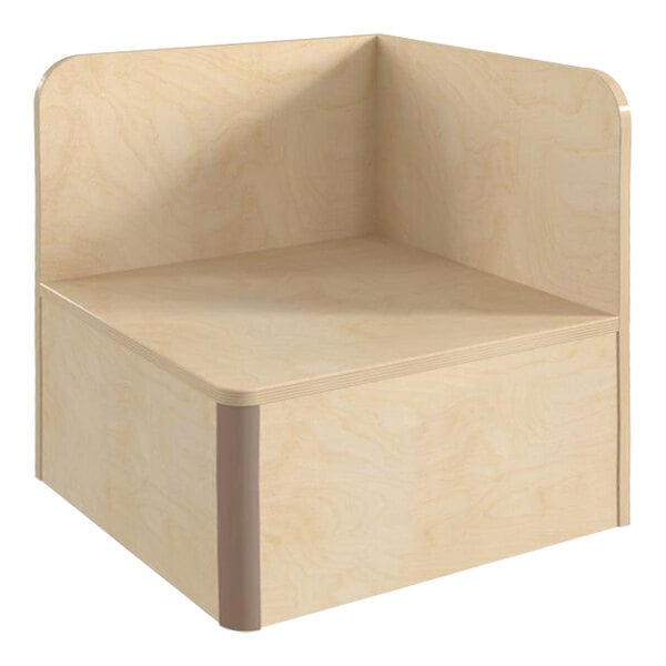 A Flash Furniture wooden corner chair with a curved edge.