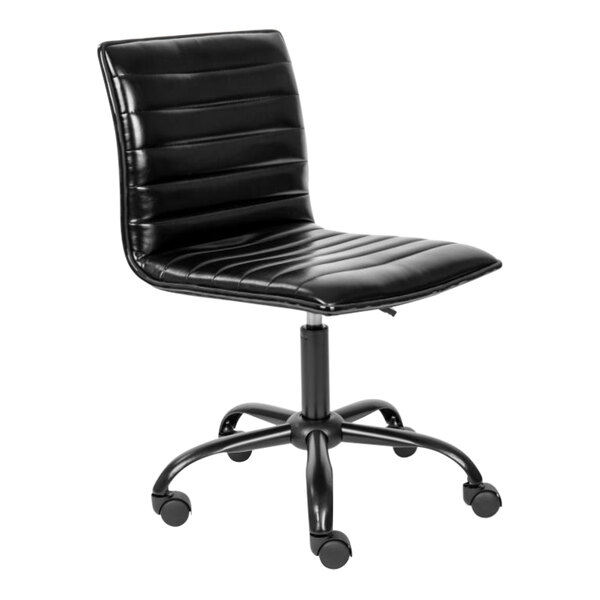 A Flash Furniture black office chair with wheels and a metal base.