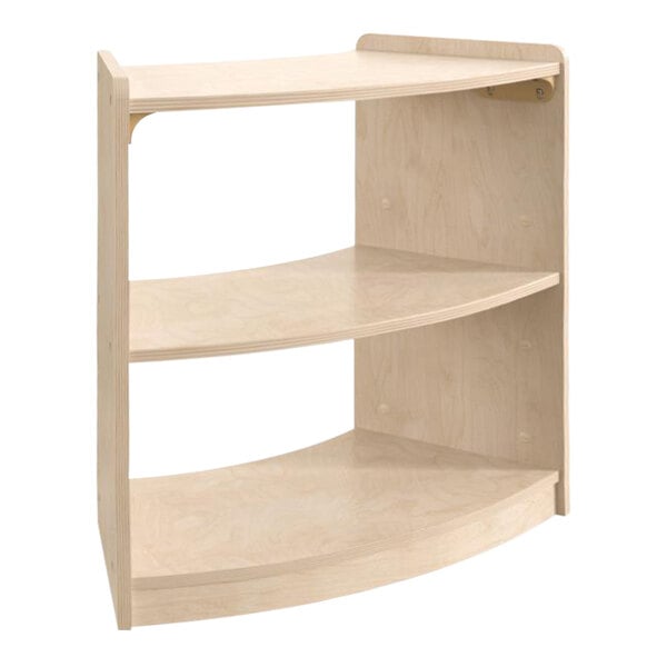 A Flash Furniture wooden 2-shelf corner storage unit with bowed front.