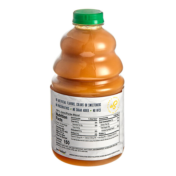 A close up of a bottle of Dr. Smoothie 100% Crushed Banana Fruit Smoothie Mix.