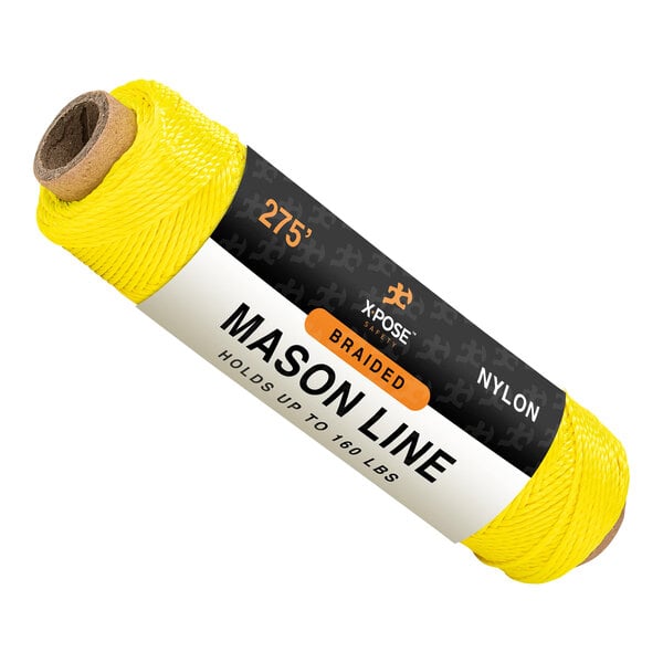 A yellow nylon braided Xpose Safety mason line rope.