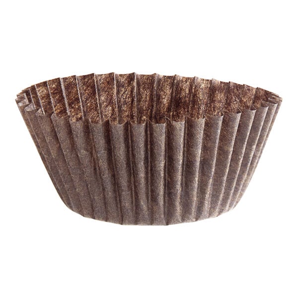 A close-up of a brown paper Mini Glassine Baking Cup.