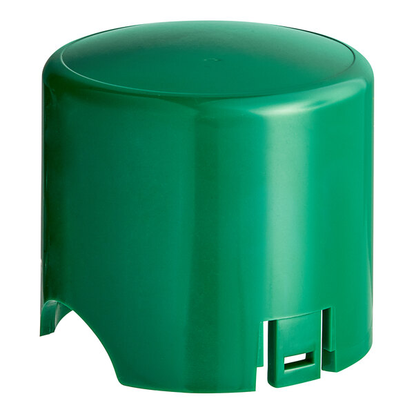 A close up of a green plastic lid with a hole for a Seko ProDose-R Chemical Dispenser.