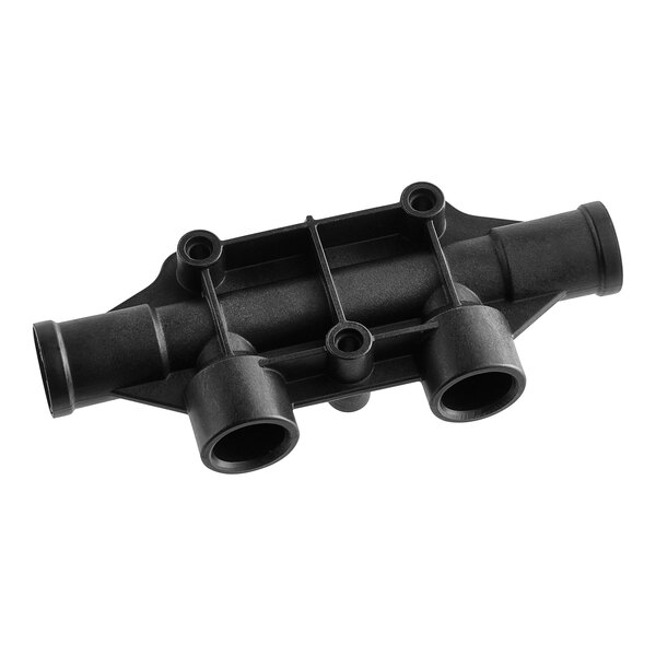 A black plastic Seko top manifold with two holes.