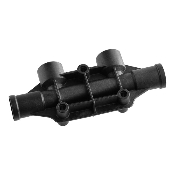 A black plastic Seko top manifold with four holes.