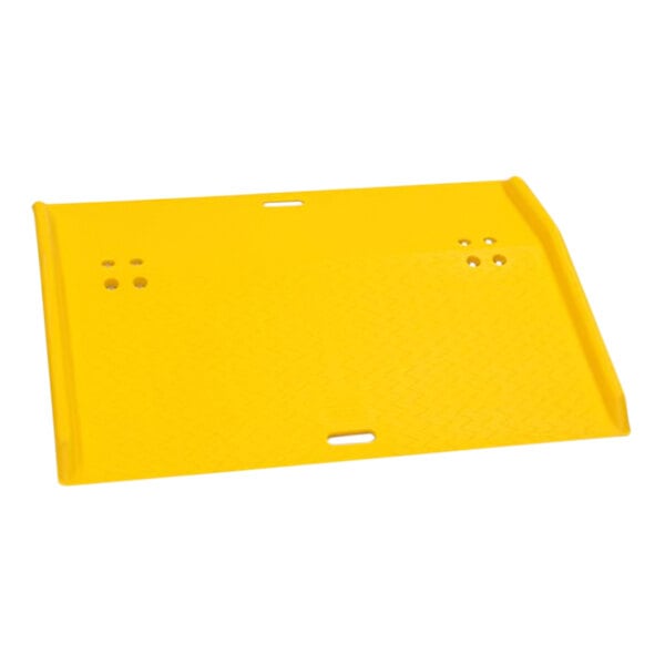 A yellow rectangular board with holes in it.