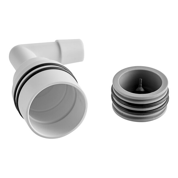 A white plastic pipe with black rings.