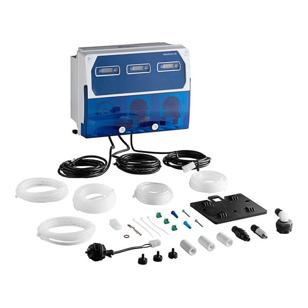 A Seko WareDose double peristaltic warewashing dosing system with hoses and accessories.
