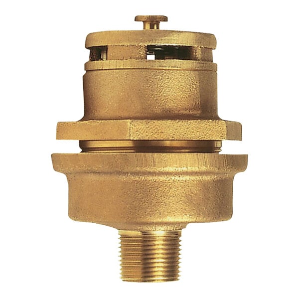 A close-up of a brass Justrite vertical safety drum vent assembly with a nut.