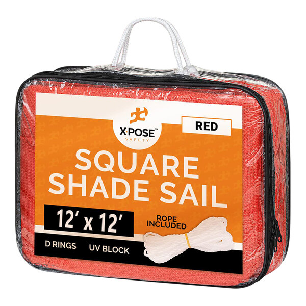 A bag of red Xpose Safety square shade sail.