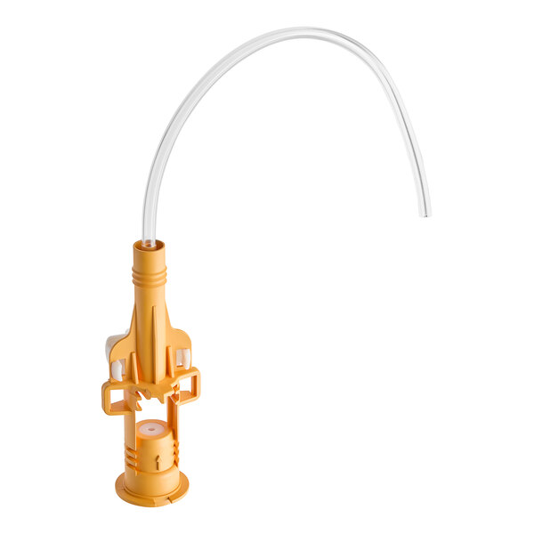 A yellow plastic tube with a hole in the middle.